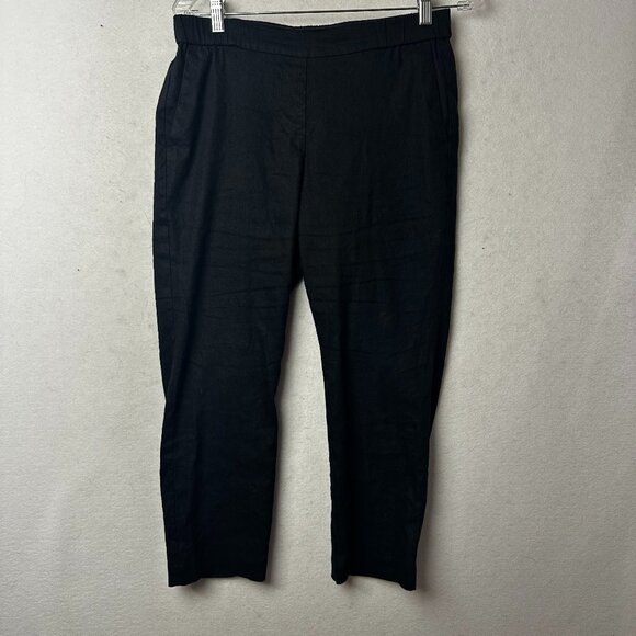 J Jill Linen Stretch Pants sz Small Petite Black Straight Pull On Crop lagenlook - Picture 1 of 5